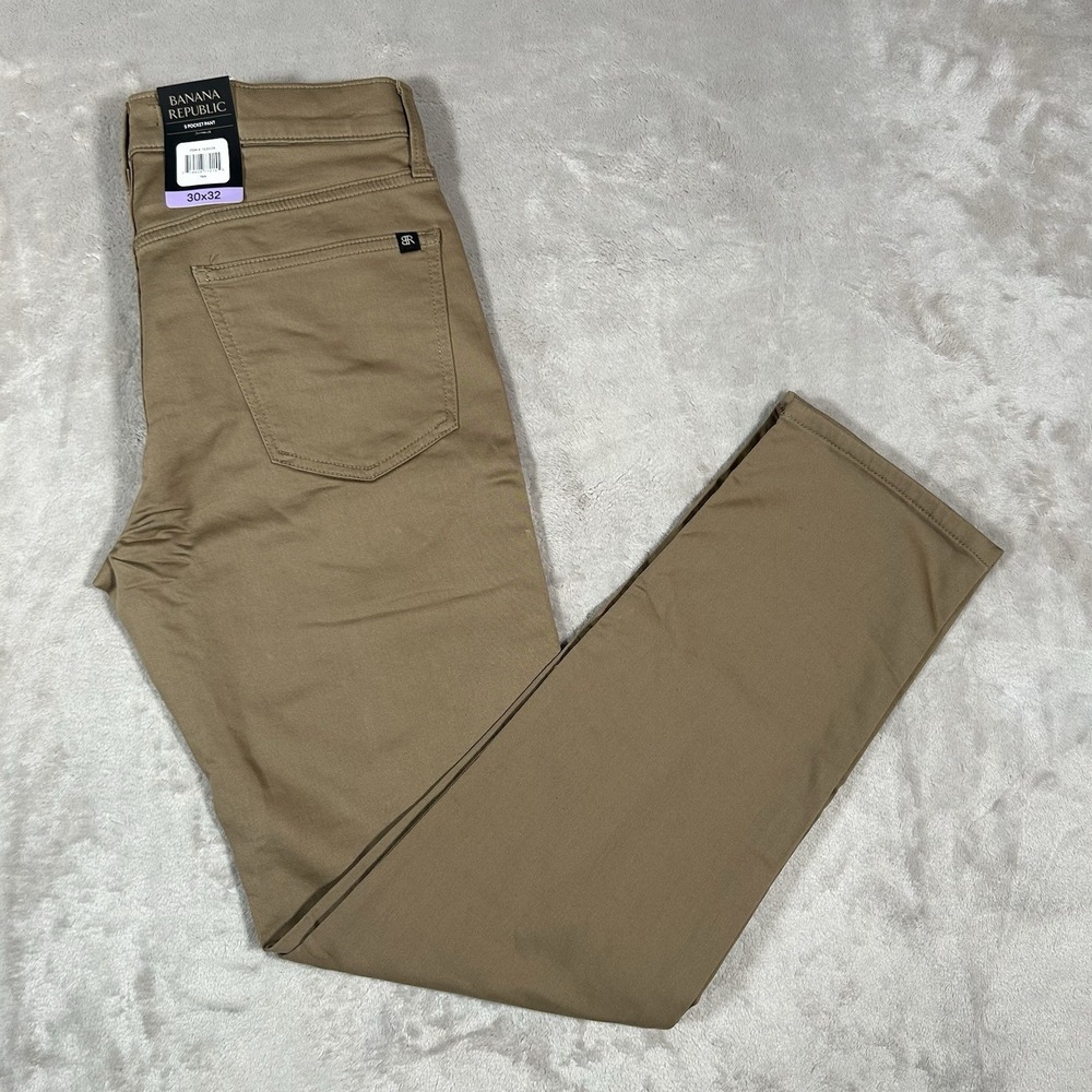 New Banana Republic Tech Pants Mens 30x32 Brown Chino Stretch Tapered 5-Pocket
